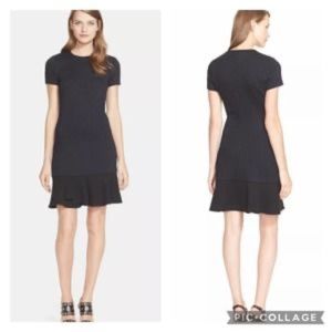 Tory Burch Short Sleeve Navy Black Quilted Jacquard Dress Women's Large